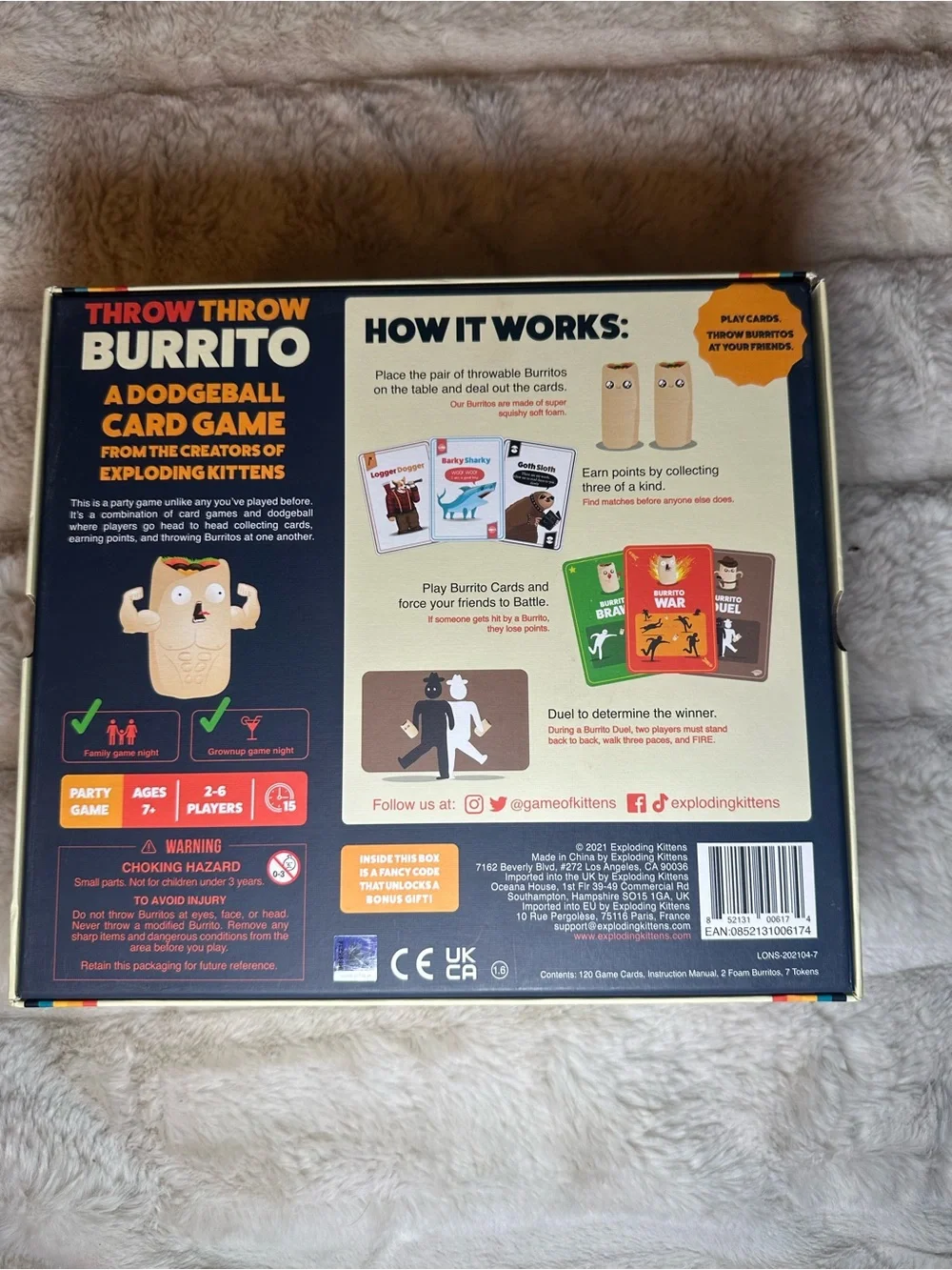 Exploding Kittens throw burrito